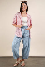 VERY J Plus Size Oversized Crochet Button Down Shirt Top