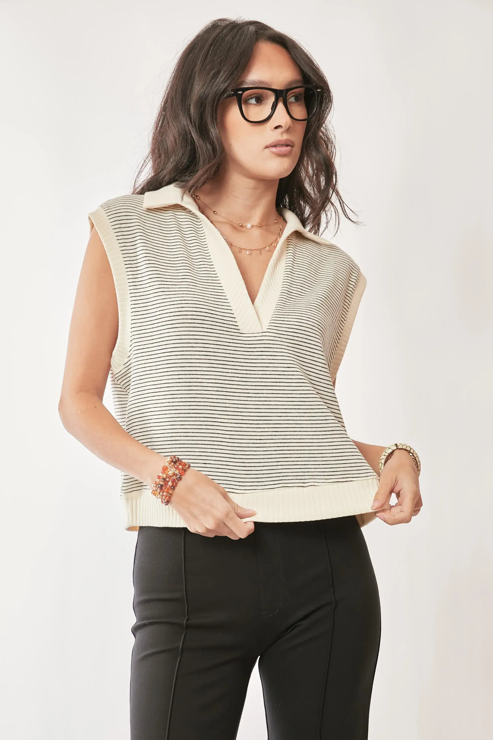 Davi & Dani French Terry Boxy Fit Striped Sweater Vest
