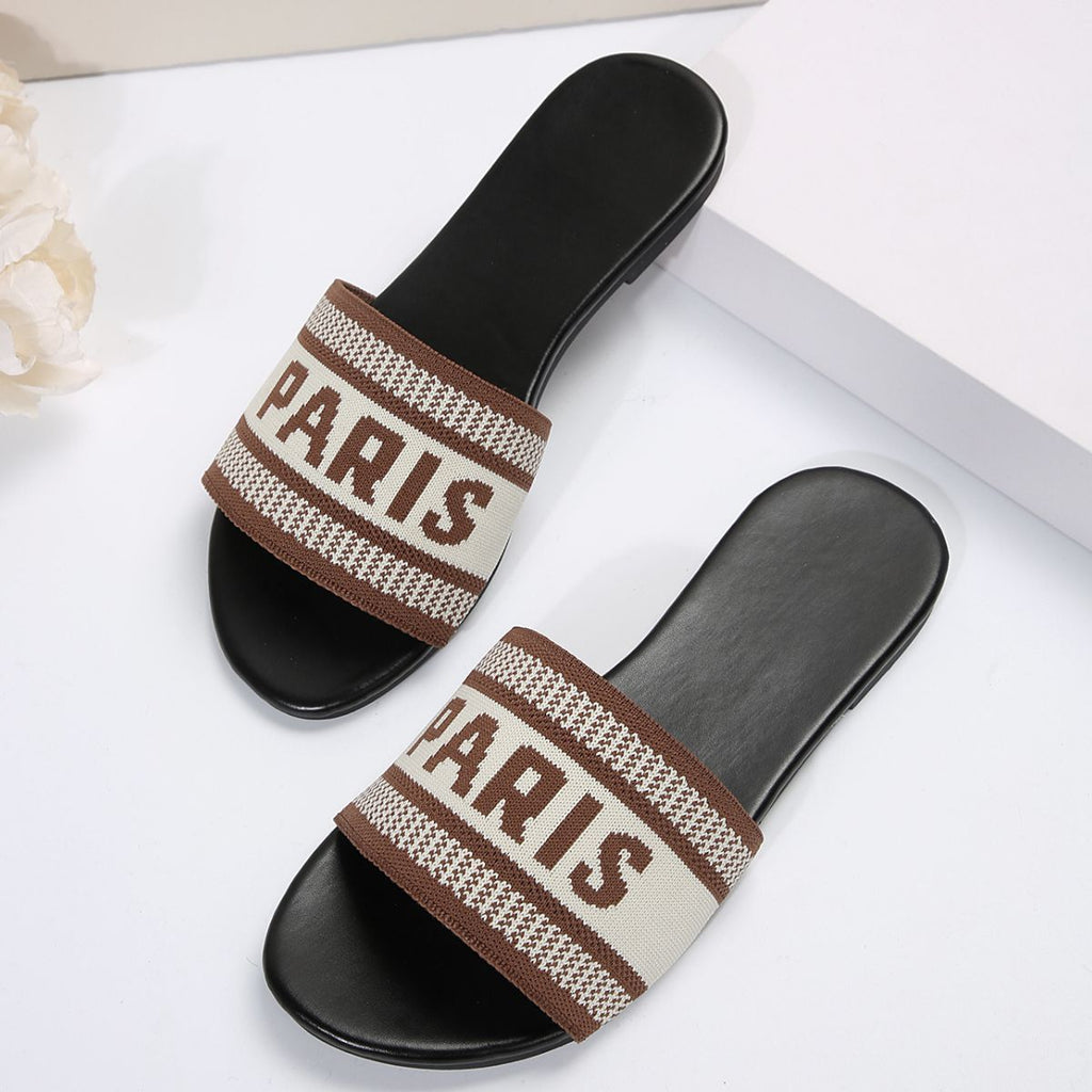 PARIS Letter Open Toe Flat Sandals