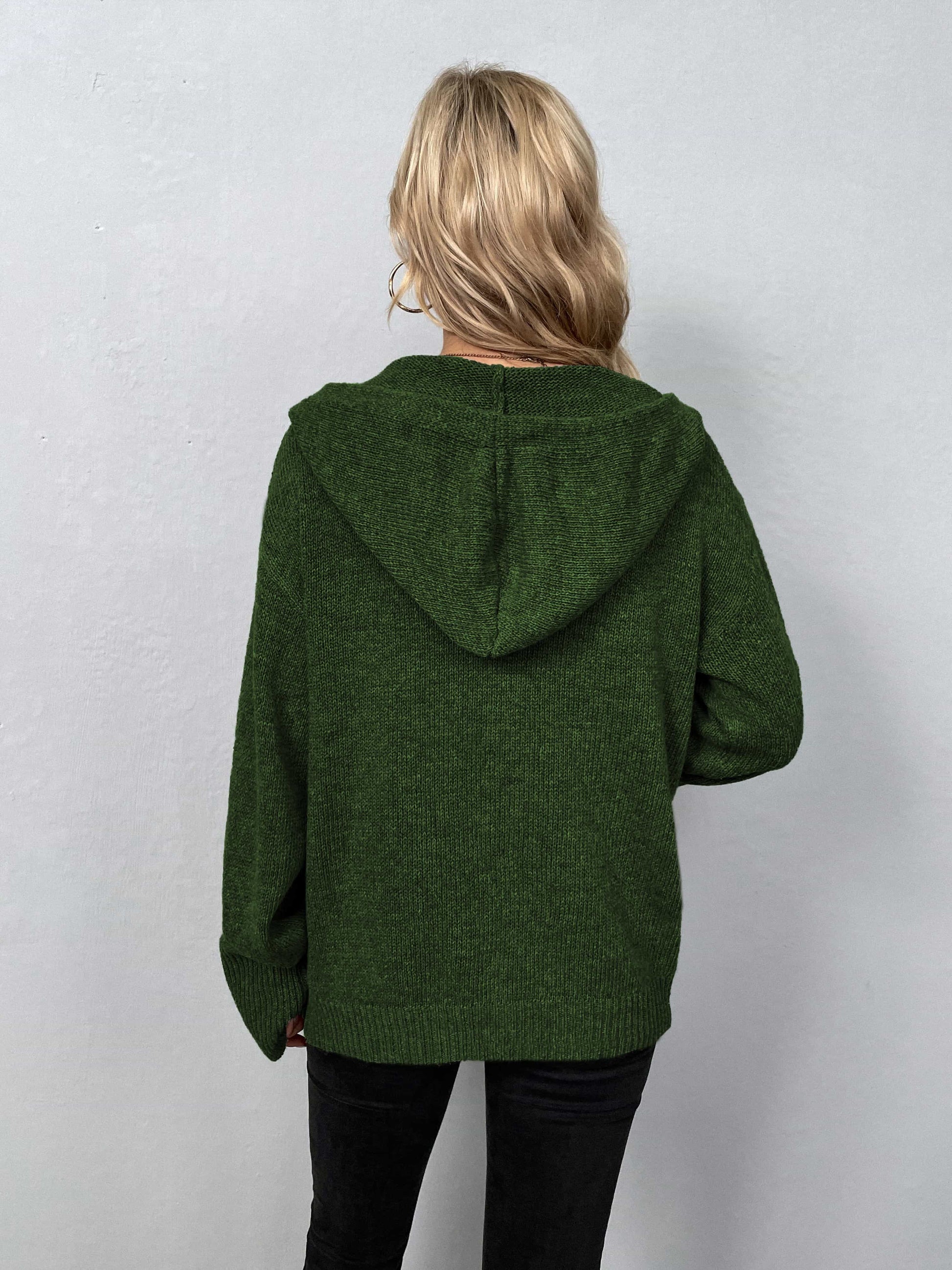 Button-Down Long Sleeve Hooded Sweater - felvior