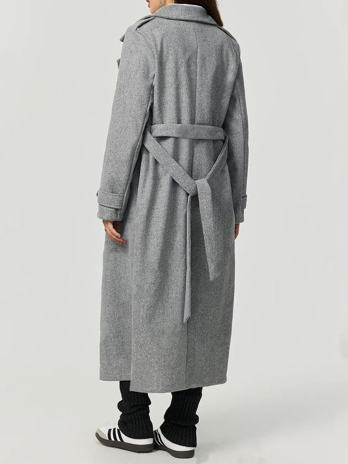 Collared Neck Long Sleeve Longline Coat - felvior