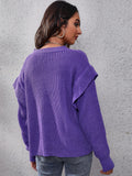 Ruffled Round Neck Dropped Shoulder Sweater - felvior