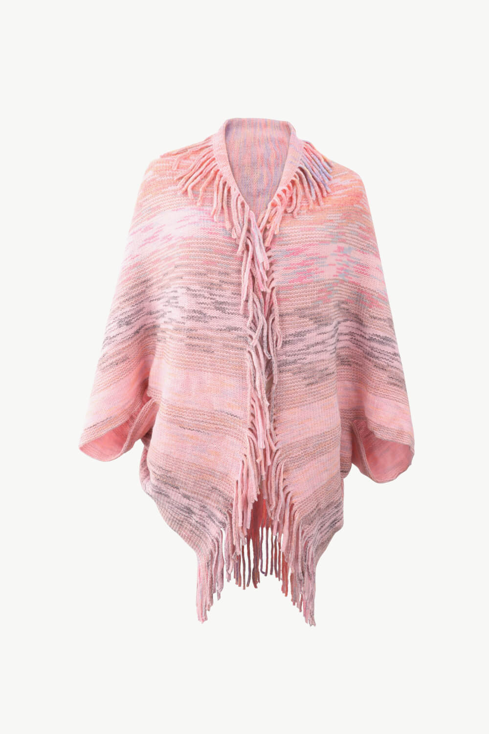 Multicolored Fringe Trim Poncho - felvior
