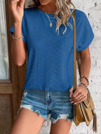 Eyelet Round Neck Short Sleeve Top