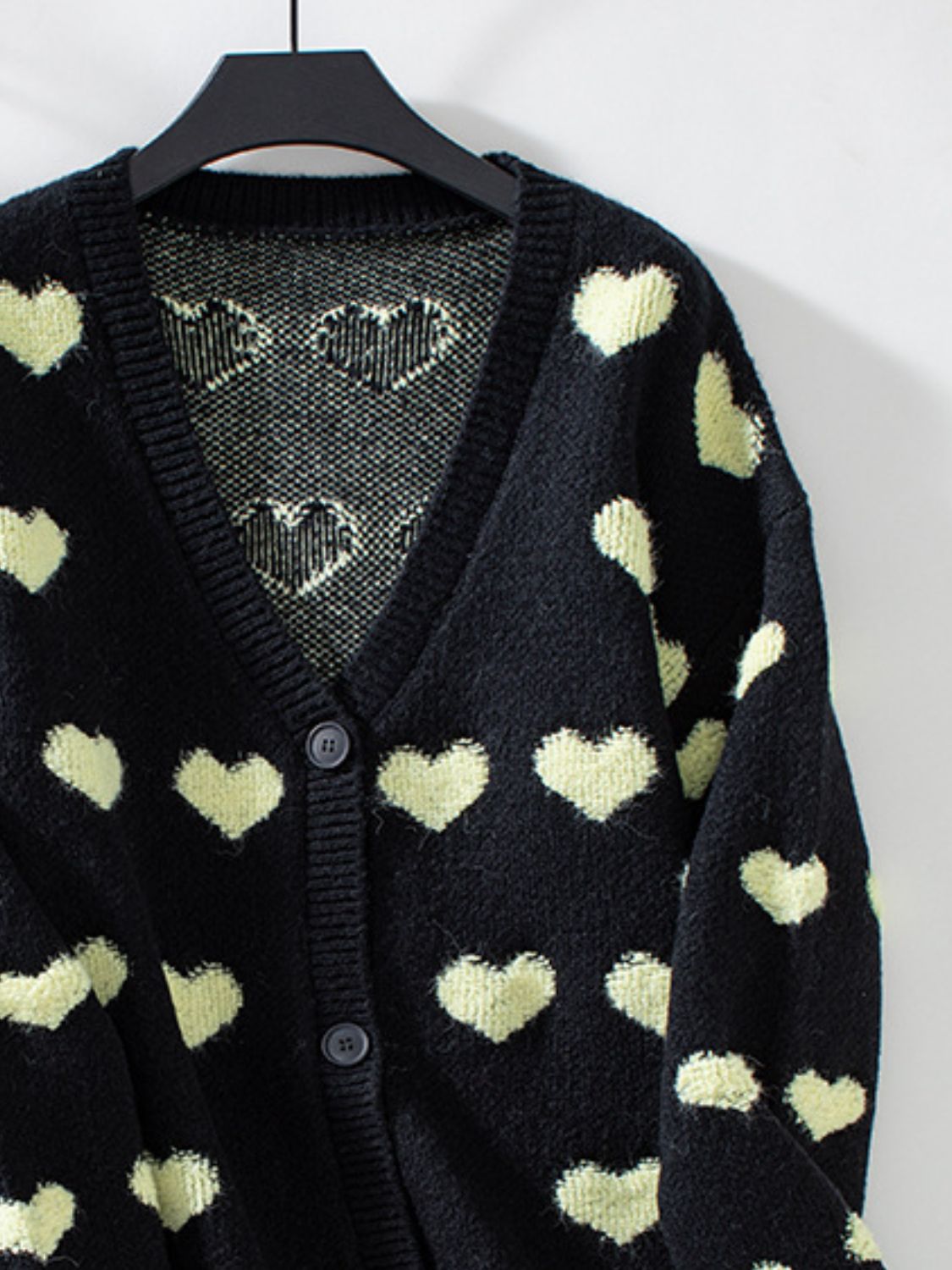 Heart V-Neck Button Up Long Sleeve Cardigan - felvior