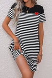 Striped Heart Short Sleeve Dress - felvior