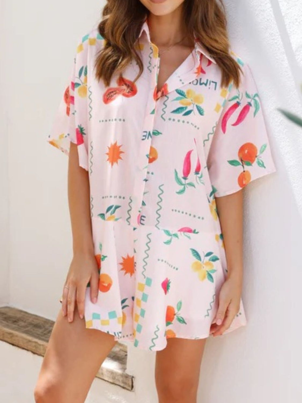 Printed Collared Neck Half Sleeve Romper