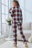 Plaid Button Front Top and Pants Lounge Set - felvior