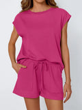 Round Neck Cap Sleeve Top and Shorts Set - felvior