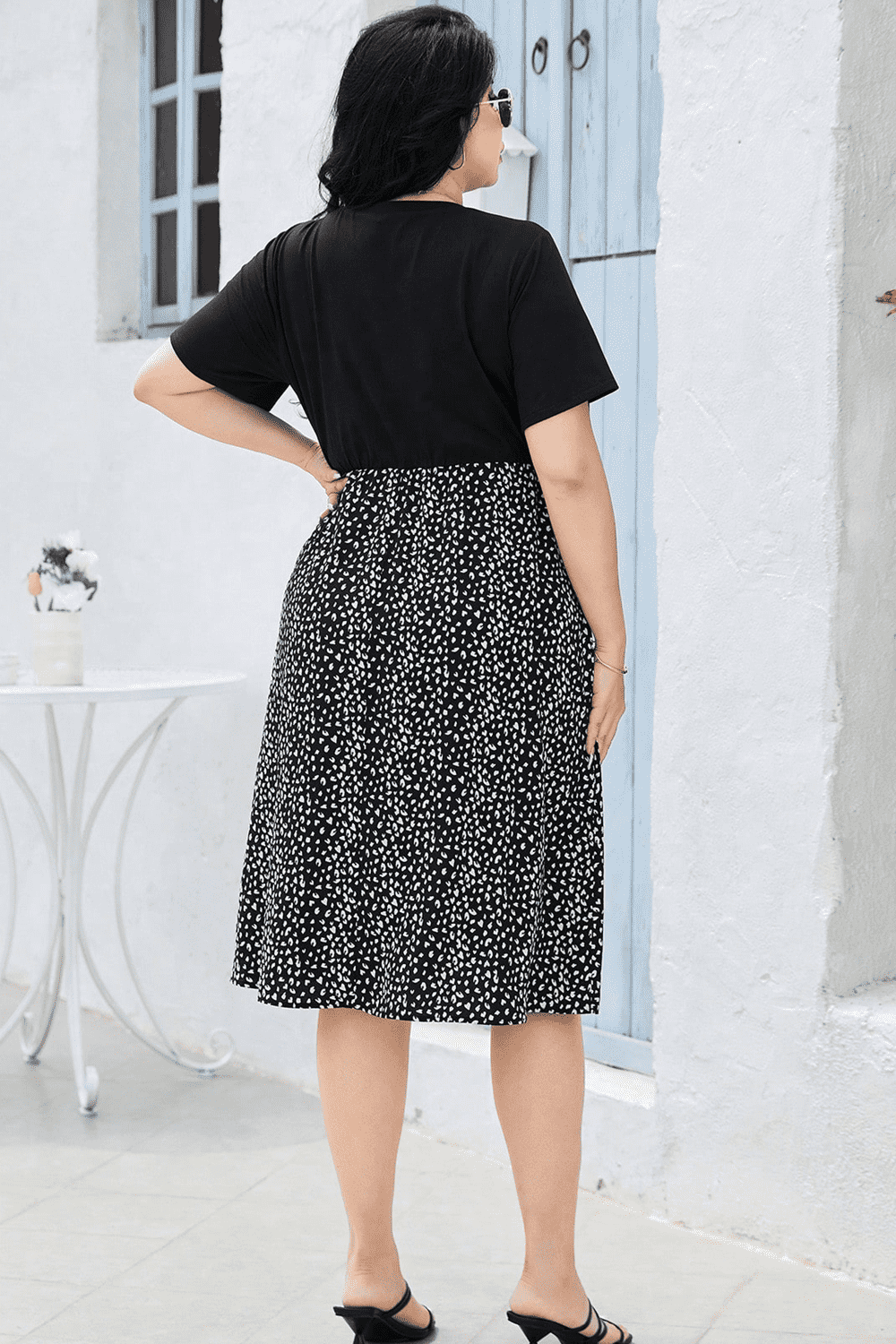 Round Neck Short Sleeve Printed Dress - felvior