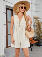 Tie Front Sleeveless Romper with Pockets