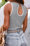 Striped Ribbed Round Neck Tank - felvior