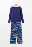 Round Neck Long Sleeve Top and Printed Pants Lounge Set - felvior
