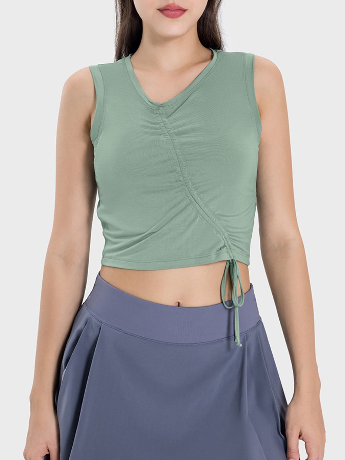 Millennia Drawstring Ruched Wide Strap Active Tank - felvior
