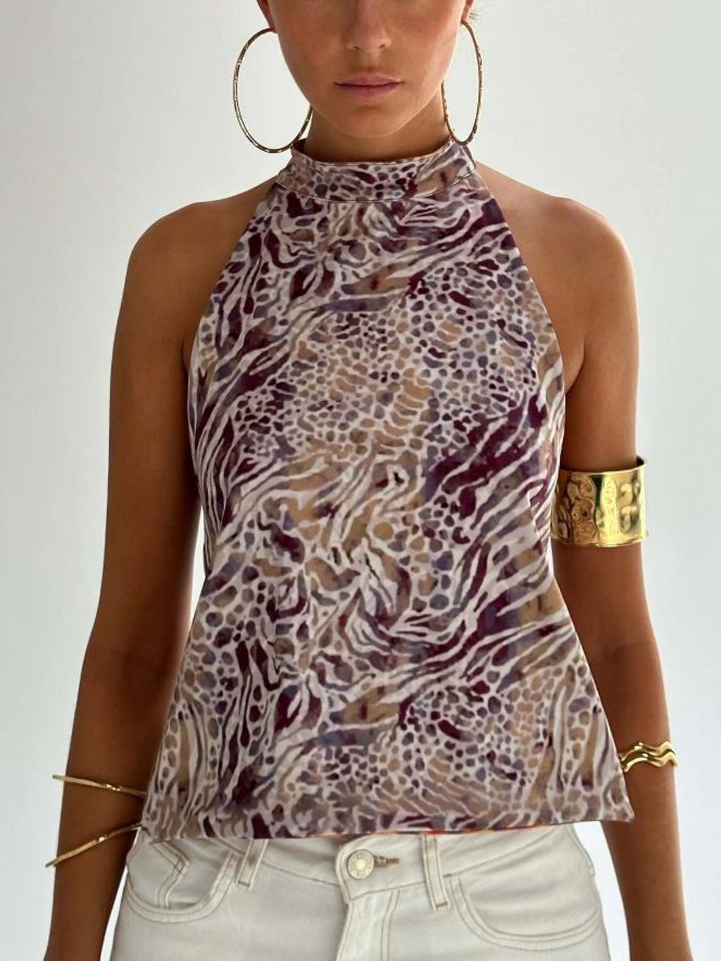 Backless Printed Halter Neck Tank