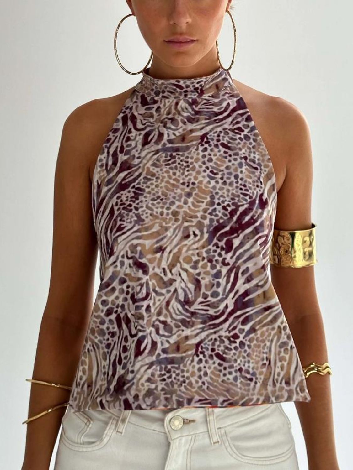 Backless Printed Halter Neck Tank - felvior