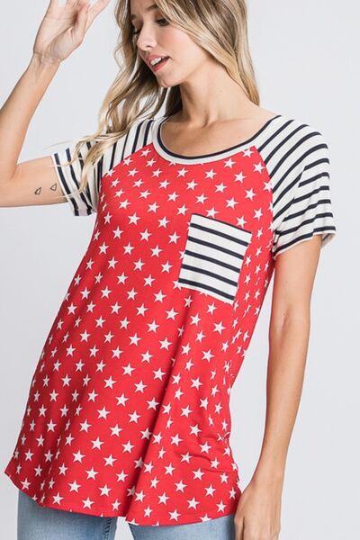 Heimish Full Size Star & Striped Round Neck Short Sleeve T-Shirt Plus Size - felvior
