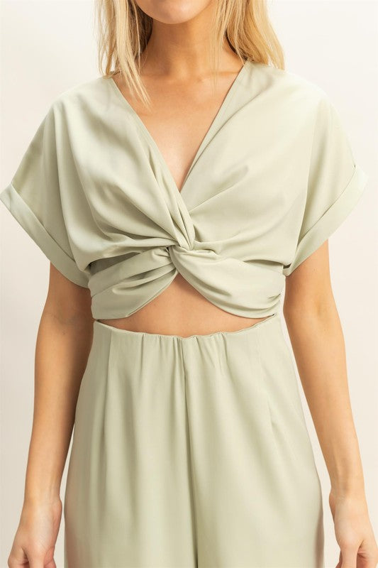 HYFVE Twisted Front Short Sleeve Top and Wide Leg Pants Set