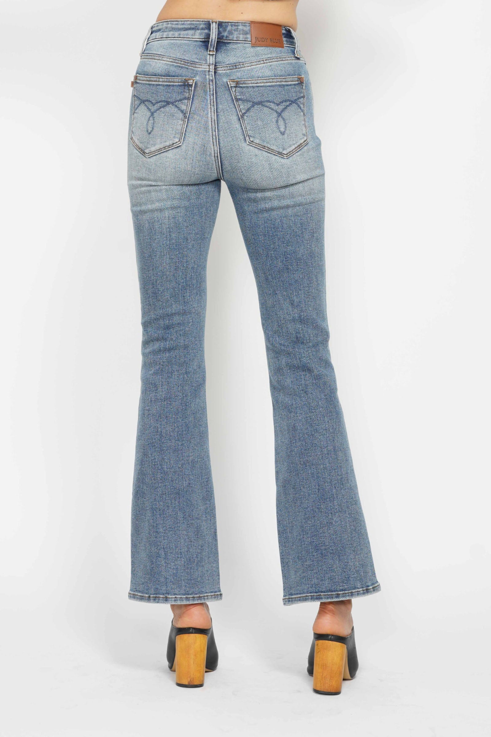 Judy Blue Full Size Tummy Control Back Embroidered Pocketed Bootcut Jeans Plus Size - felvior