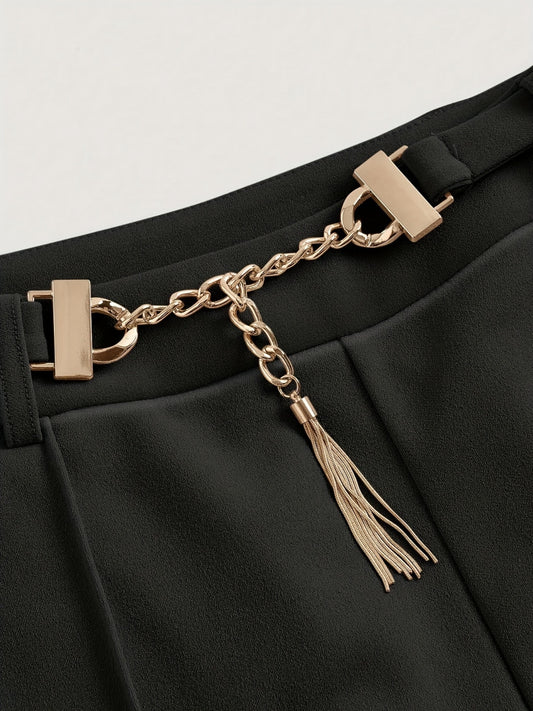 Chain Detail High Waist Pants - felvior