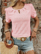 Eyelet Round Neck Short Sleeve Top