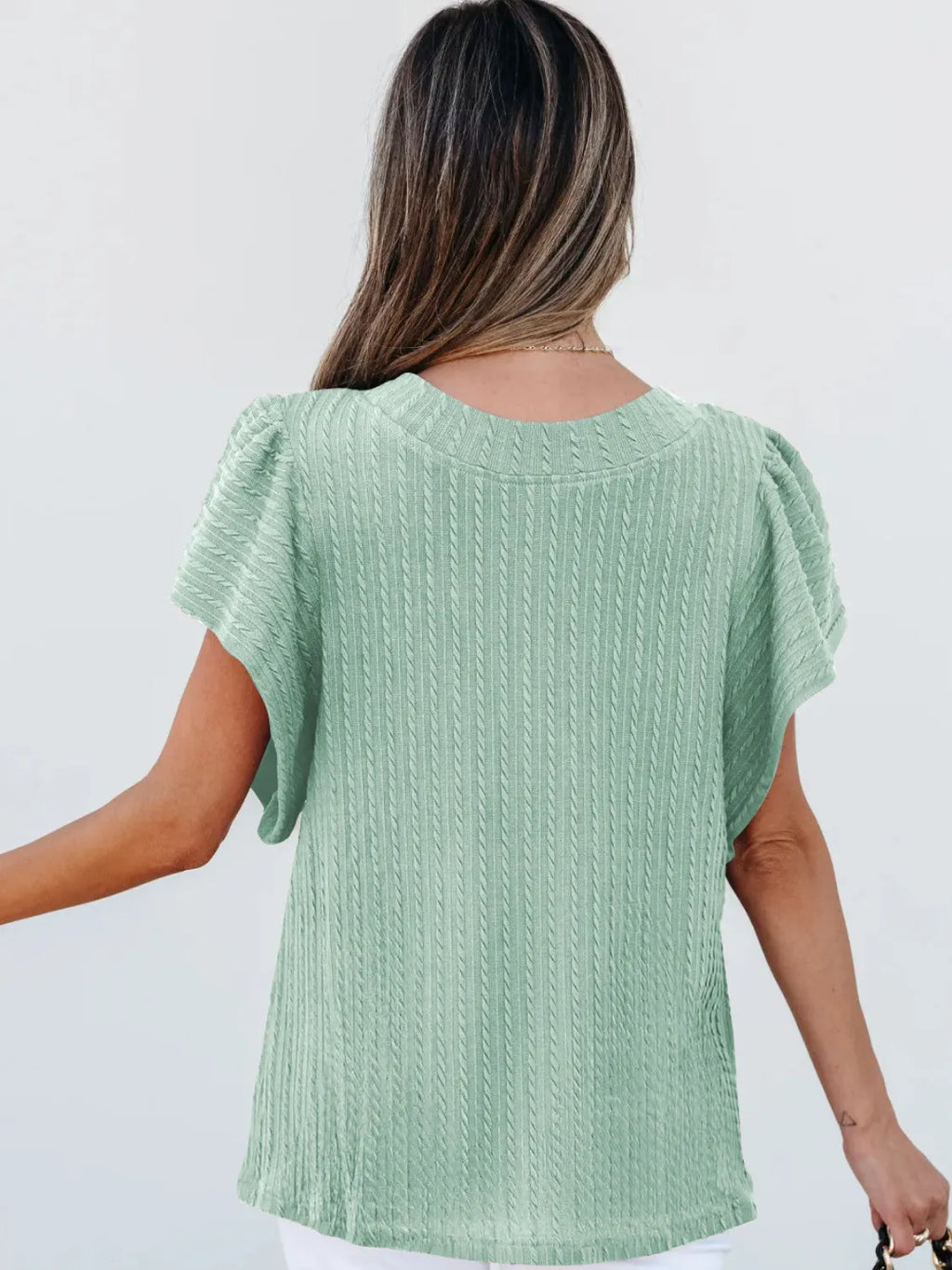 Round Neck Ruffle Sleeve Top