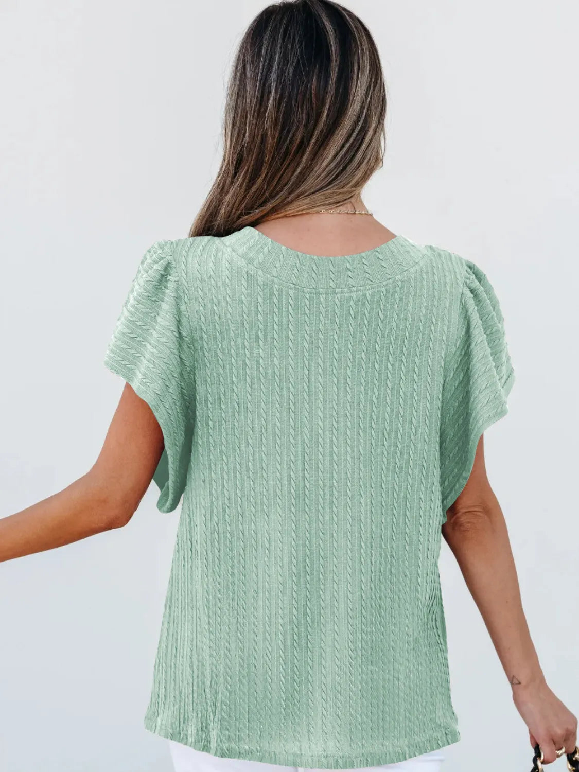Round Neck Ruffle Sleeve Top
