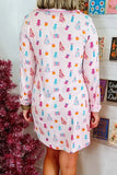 Printed Collared Neck Long Sleeve Lounge Dress - felvior