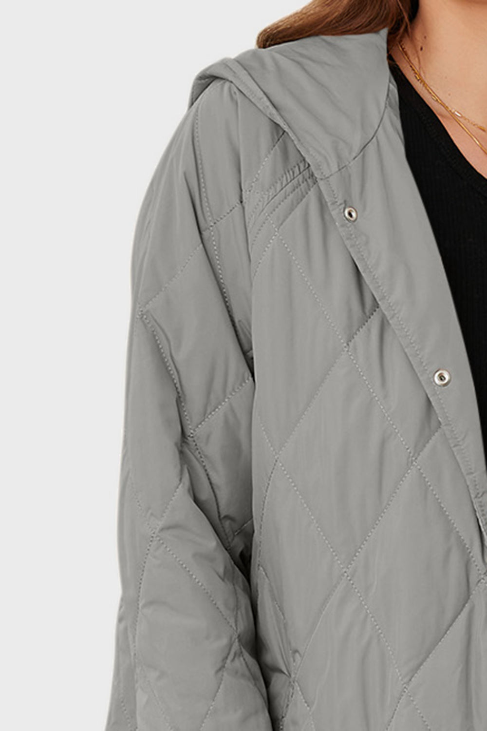 Snap Down Hooded Slit Winter Coat - felvior
