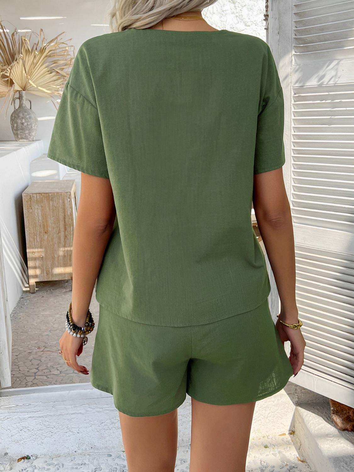 Devine Tied V-Neck Short Sleeve Top and Shorts Set - felvior