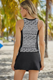 Geometric Print Color Block Swim Top and Skirt Set - felvior
