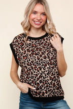 Haptics Leopard Print Dolman Cap Sleeve Knit Top