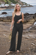 Hollow Out Round Neck Top and Pants Sweater Cover Up Set