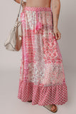 Printed Tassel Drawstring High Waist Maxi Skirt - felvior