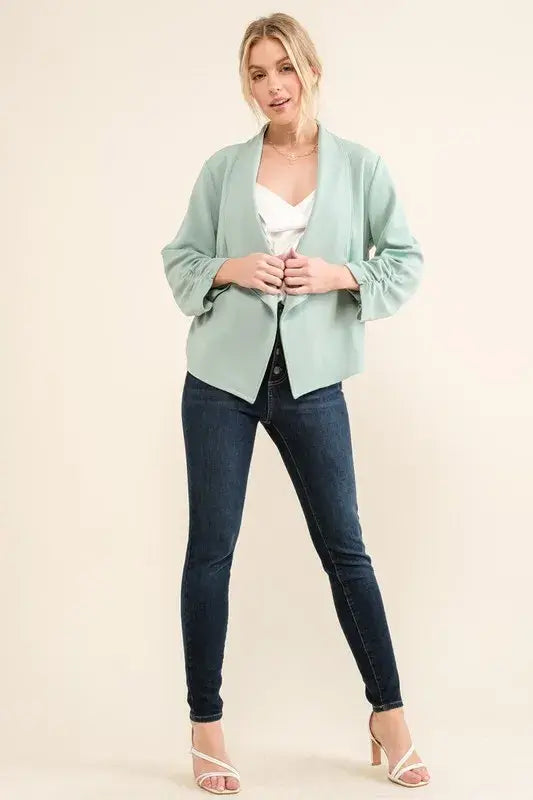 And The Why Stretch Non-Wrinkled Basic Open-Front Blazer