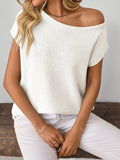 Mandy Boat Neck Short Sleeve Knit Top - felvior