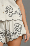 Umgee Full Size Linen Blend Shorts with Floral Embroidered Details Plus Size