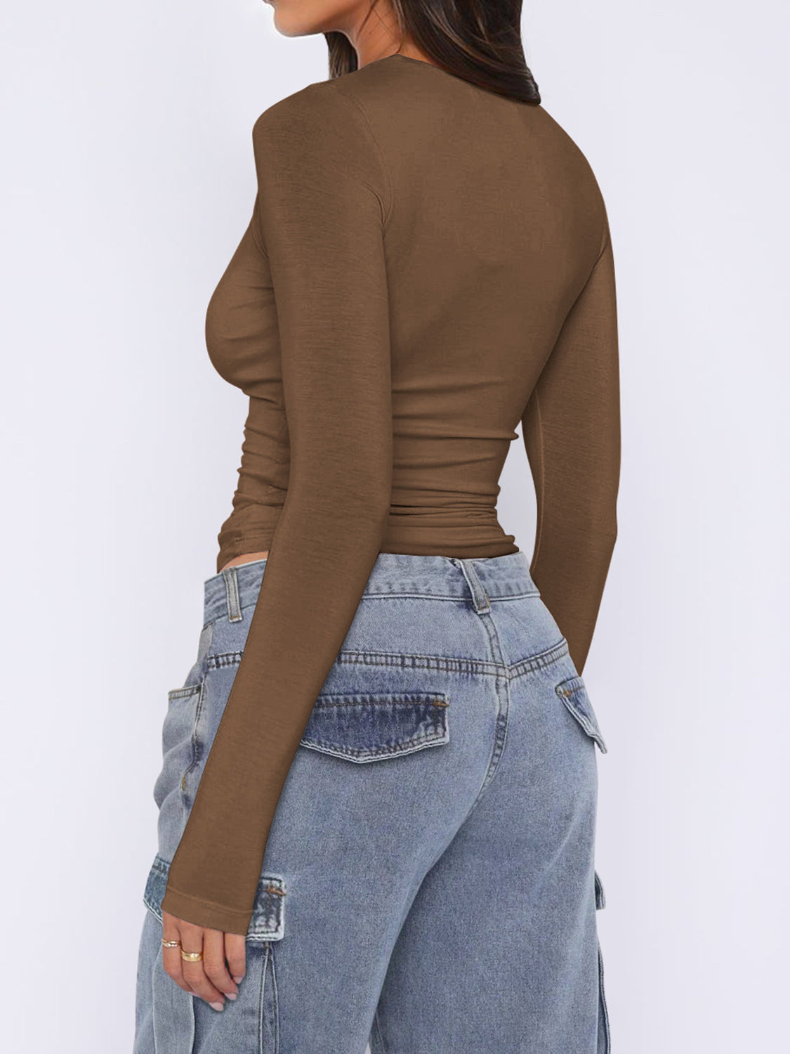 Ruched Asymmetrical Neck Long Sleeve T-Shirt - felvior