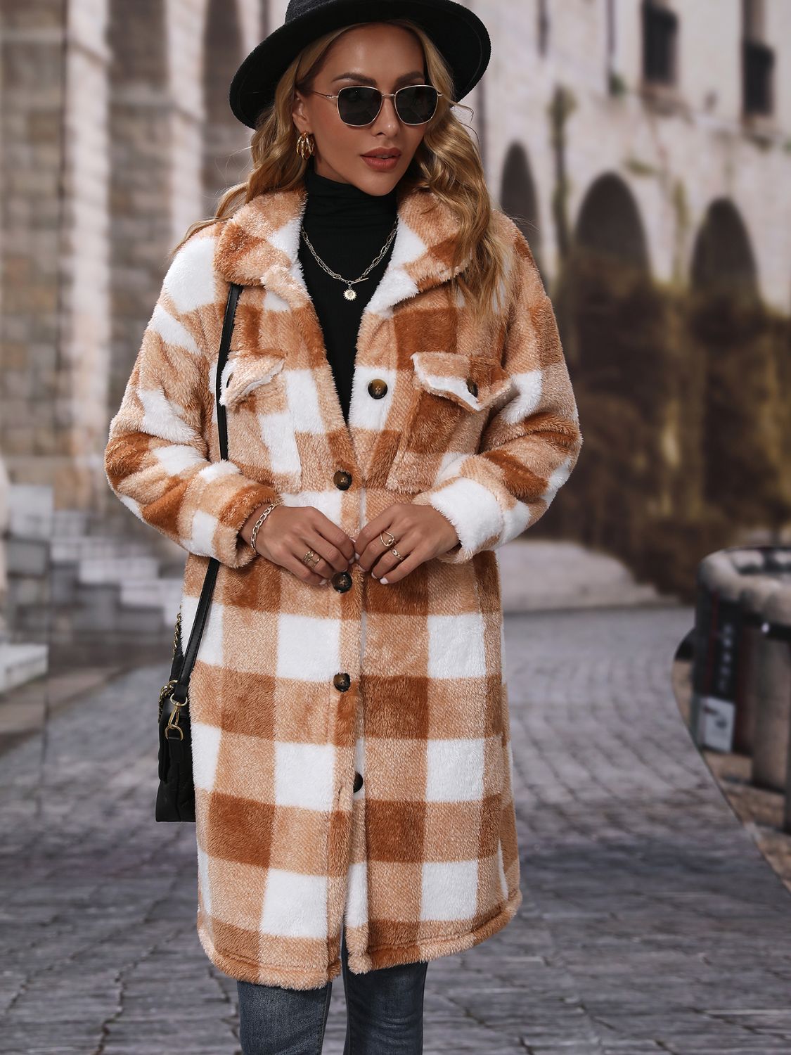 Plaid Collared Neck Button Down Coat - felvior