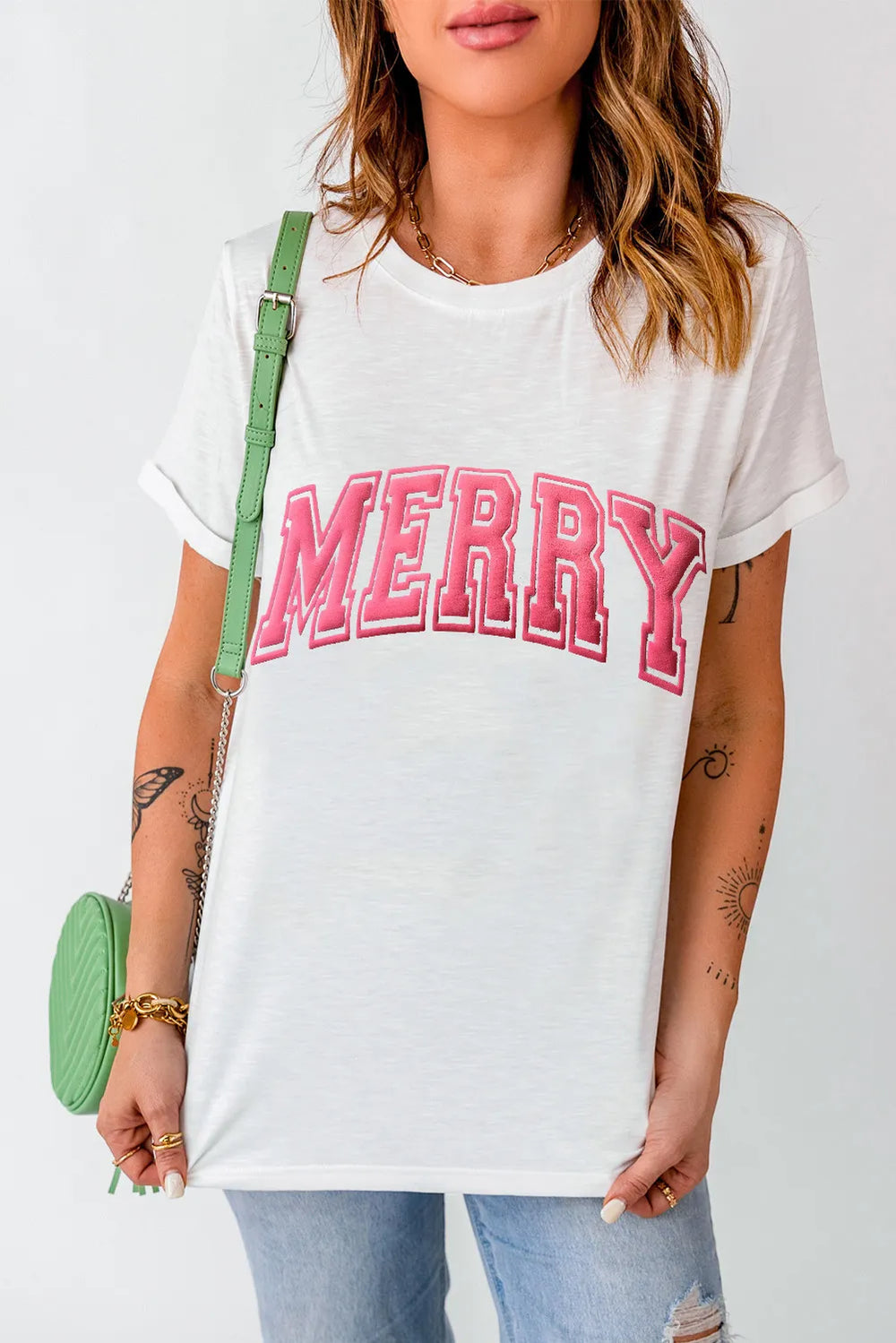 MERRY Round Neck Short Sleeve T-Shirt - felvior