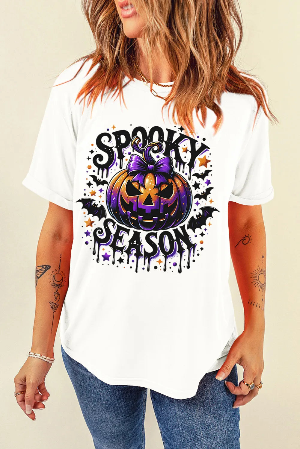 Full Size Jack-O'-Lantern Graphic Round Neck Short Sleeve T-Shirt Hauptbild