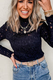 Crochet Turtleneck Long Sleeve Top - felvior