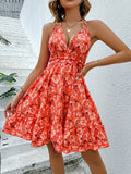 Honey Floral Halter Neck Backless Dress - felvior