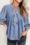 Bow Tie Long Sleeve Denim Top - felvior