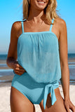 Square Neck Spaghetti Strap Tankini Set - felvior
