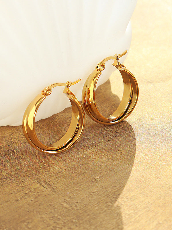 18K Gold-Plated Titanium Steel Huggie Earrings - felvior
