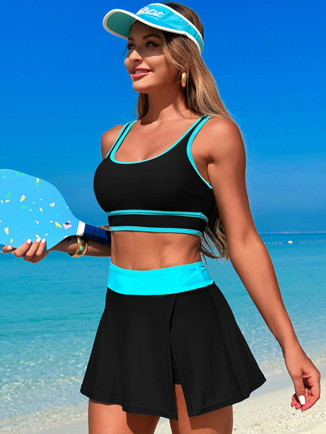Scoop Neck Top and Skort Swim Set - felvior