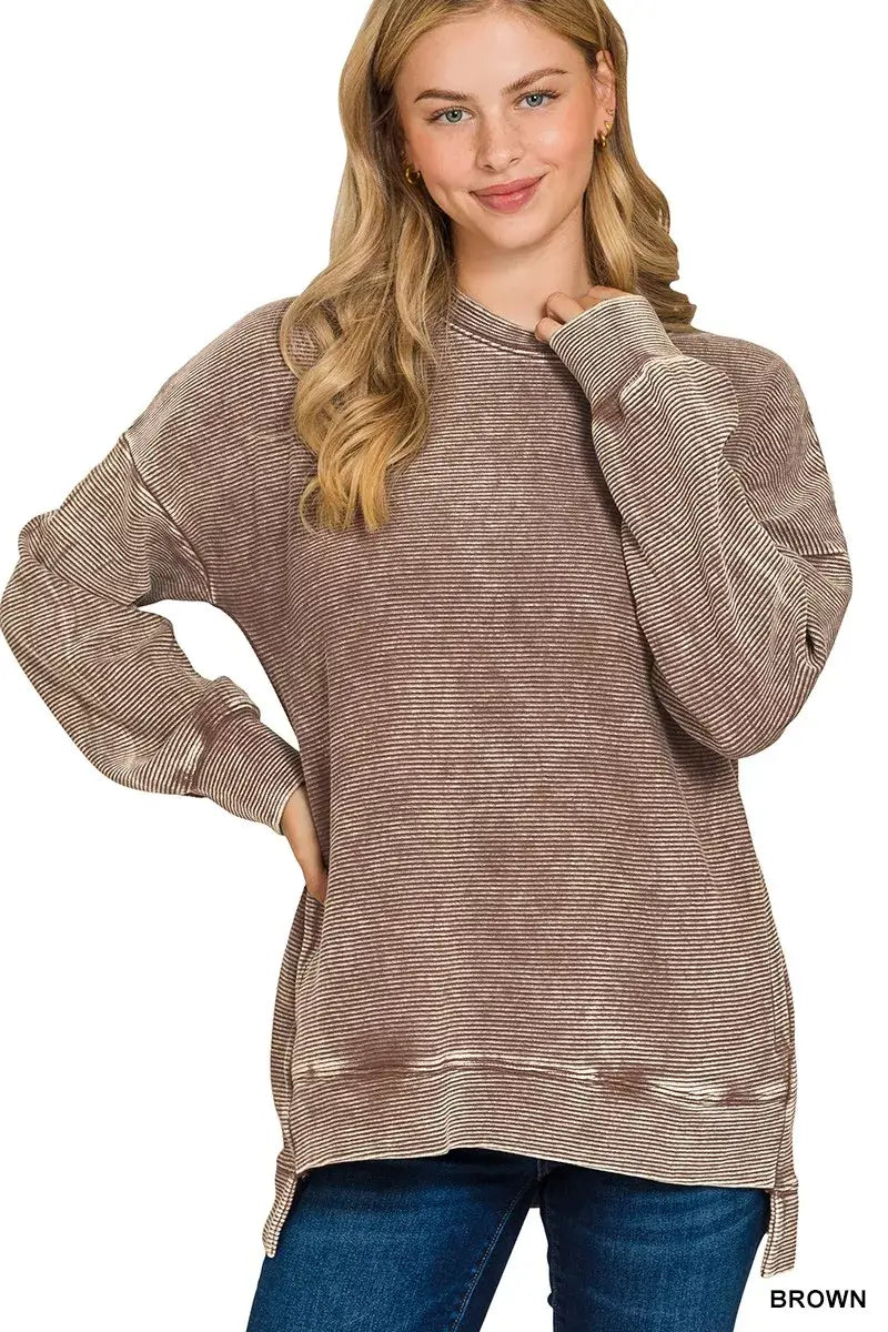 Zenana Full Size Acid Washed Double Ribbed Hi-low Sweatshirt Plus Size Image principale du produit