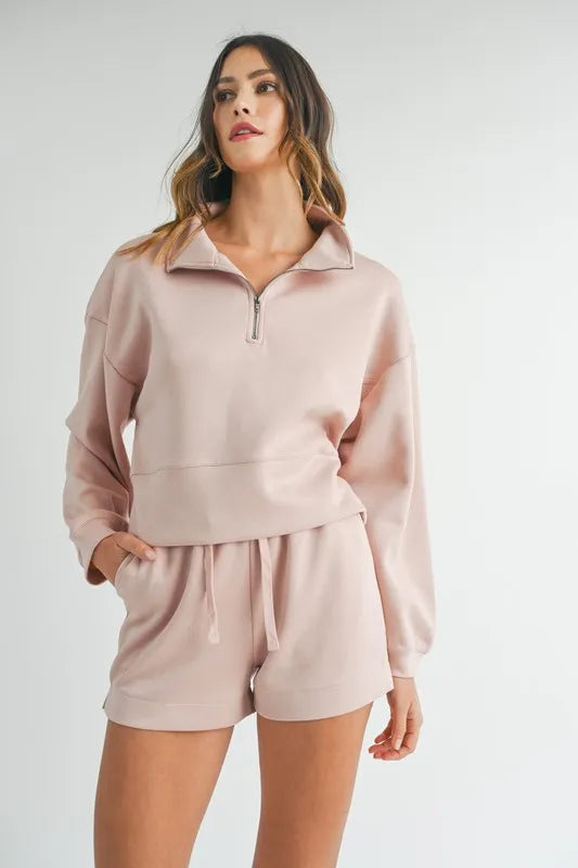 MABLE Half Zip Sweatshirt and Shorts Set - felvior