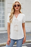 Notched Short Sleeve Blouse - felvior